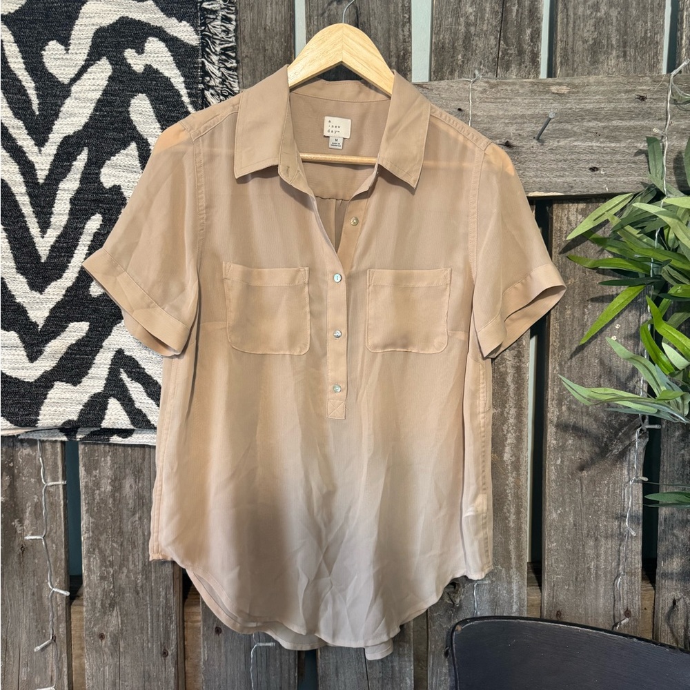 a new day Beige Short Sleeve Blouse